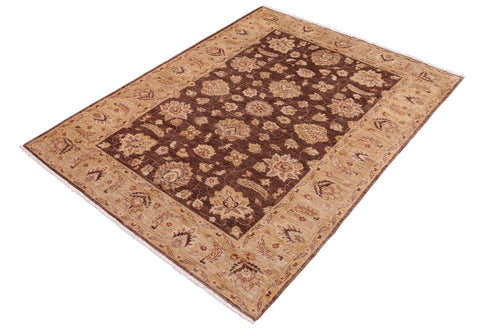 handmade Transitional Kafkaz Brown Tan Hand Knotted RECTANGLE 100% WOOL area rug 6' x 9'