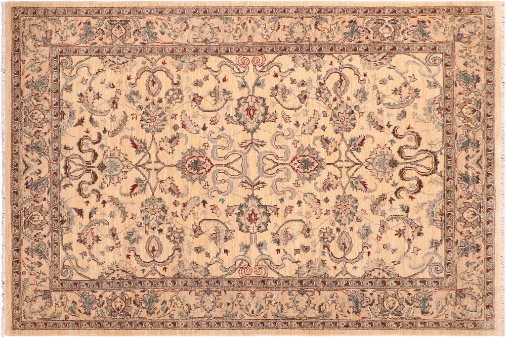 handmade Traditional Kafkaz Tan Blue Hand Knotted RECTANGLE 100% WOOL area rug 6x9
