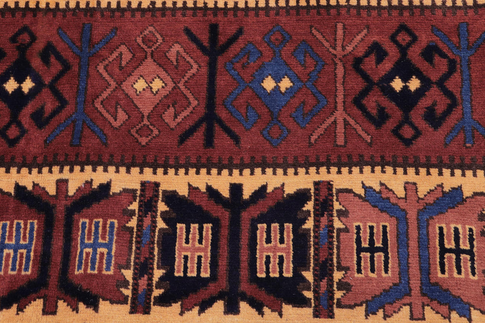handmade Geometric Kargahi Blue Gold Hand Knotted RECTANGLE 100% WOOL area rug 6x10