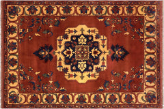 handmade Geometric Kargahi Rust Gold Hand Knotted RECTANGLE 100% WOOL area rug 7x10