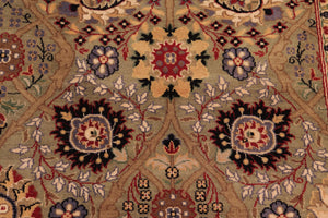 handmade Transitional Tabriz Green Beige Hand Knotted RECTANGLE 100% WOOL area rug 8x10
