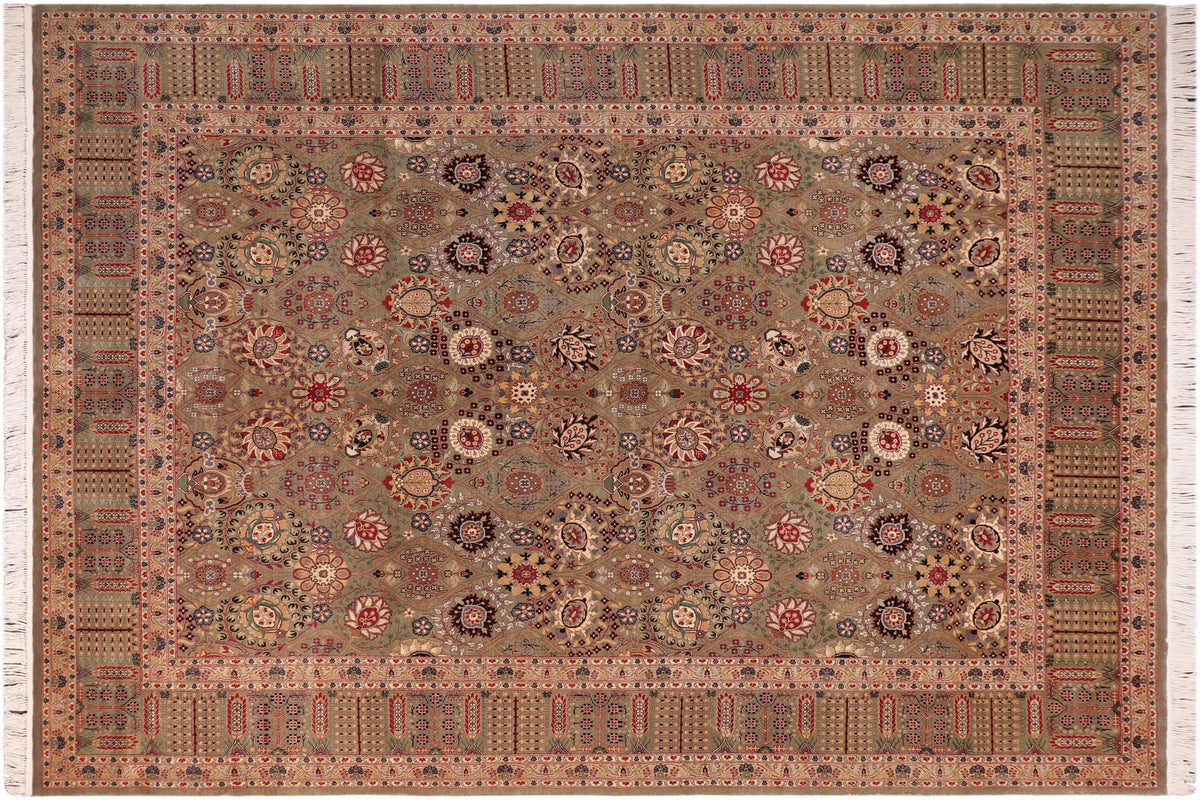 8x10 hand knotted Pak Persian wool rug in green and beige - Tabriz Pak-Persian Georgett