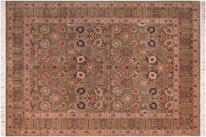 handmade Transitional Tabriz Green Beige Hand Knotted RECTANGLE 100% WOOL area rug 8x10