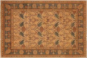 handmade Transitional Antique Tan Drk.green Hand Knotted RECTANGLE 100% WOOL area rug 7' x 10'