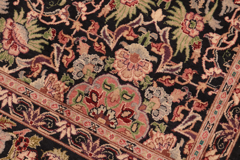 handmade Transitional Kashan Black Red Hand Knotted RECTANGLE 100% WOOL area rug 6x9
