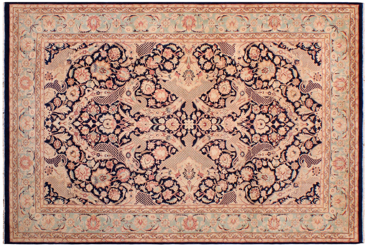 6x9 hand knotted Vegetable Dyed wool rug in blue and green - Agra 2 Arlette Blue/ Green