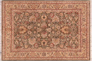handmade Traditional Mahal Green Taupe Hand Knotted RECTANGLE 100% WOOL area rug 6x9