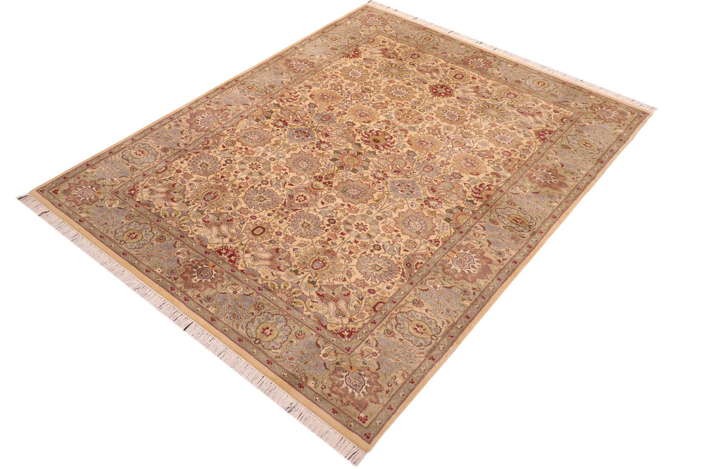 handmade Transitional Tabriz Beige Taupe Hand Knotted RECTANGLE 100% WOOL area rug 6x9