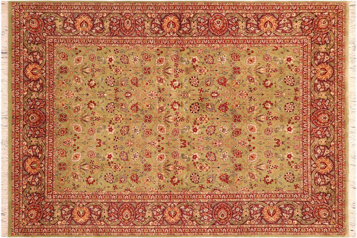 handmade Transitional Lahore Green Burgundy Hand Knotted RECTANGLE 100% WOOL area rug 6x9