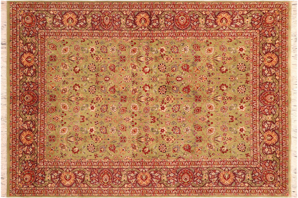 handmade Transitional Lahore Green Burgundy Hand Knotted RECTANGLE 100% WOOL area rug 6x9