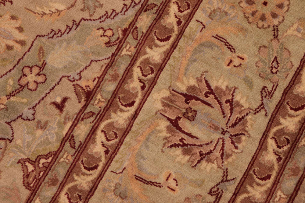 handmade Traditional Agra Taupe Green Hand Knotted RECTANGLE 100% WOOL area rug 6x9