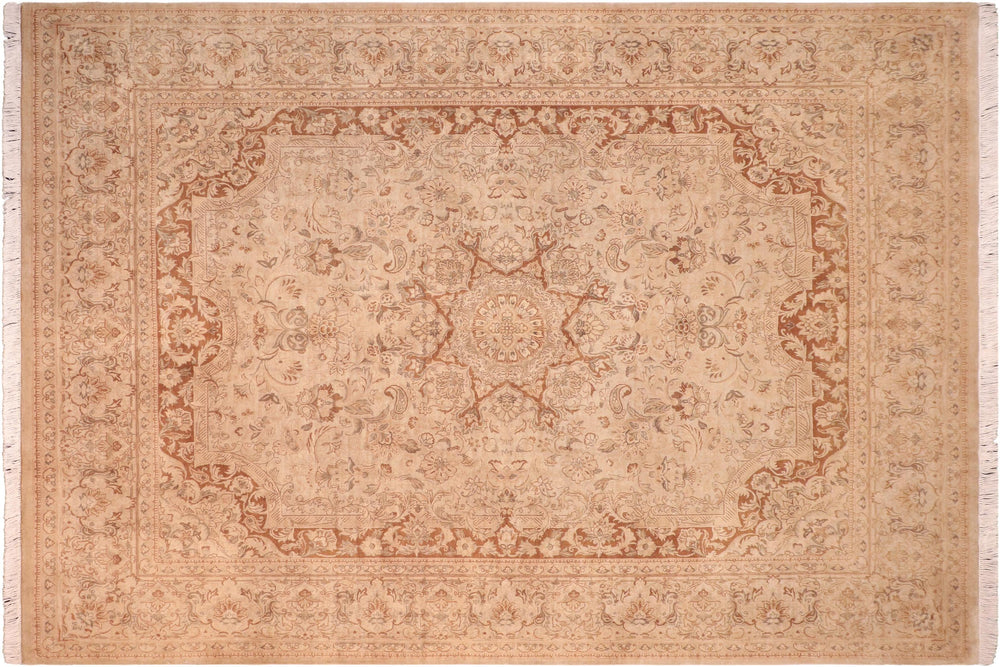 handmade Traditional Kashan Tan Brown Hand Knotted RECTANGLE 100% WOOL area rug 8x10