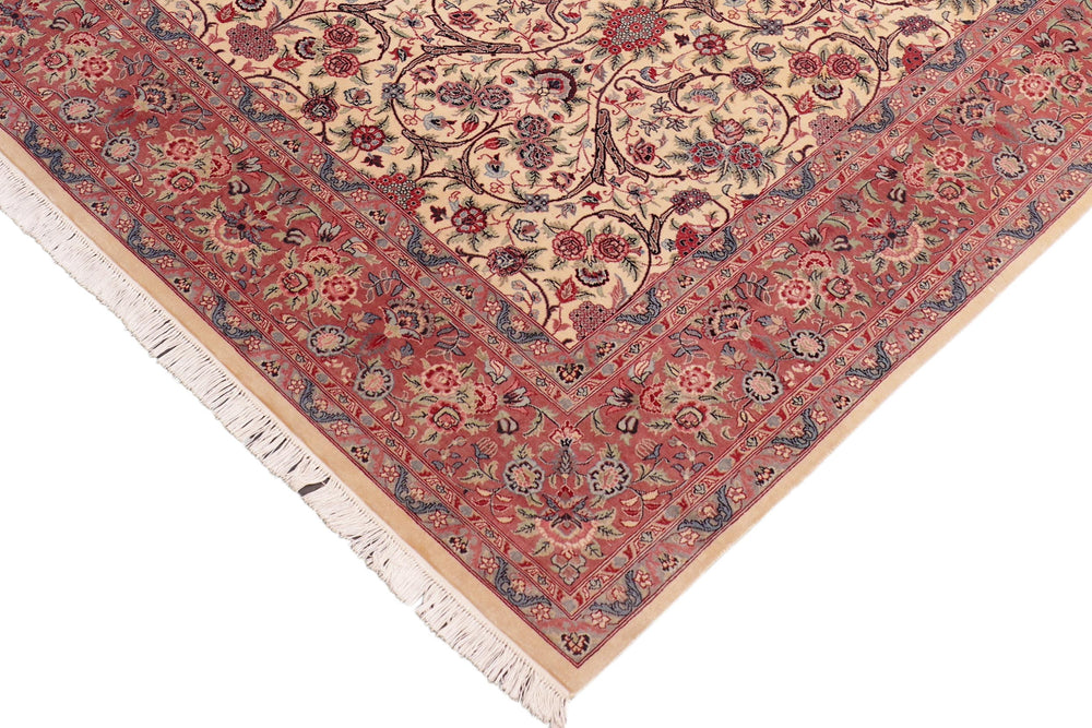 handmade Transitional Tabriz Beige Pink Hand Knotted RECTANGLE 100% WOOL area rug 8x11