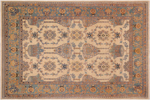 handmade Transitional Kafkaz Beige Turquoise Hand Knotted RECTANGLE 100% WOOL area rug 9' x 11'