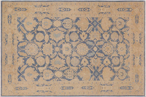 handmade Transitional Kafkaz Blue Beige Hand Knotted RECTANGLE 100% WOOL area rug 9' x 12'