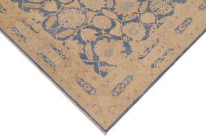 handmade Transitional Kafkaz Blue Beige Hand Knotted RECTANGLE 100% WOOL area rug 9' x 12'