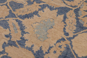 handmade Transitional Kafkaz Blue Beige Hand Knotted RECTANGLE 100% WOOL area rug 9' x 12'