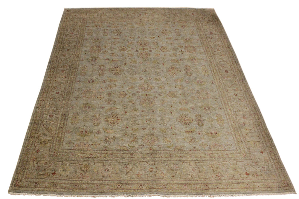 handmade Over Dyed Over Dyed Grayish Blu Gold Hand Knotted RECTANGLE 100% WOOL area rug 8' x 10'