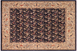 8x10 hand knotted transitional wool rug in blue and gold - Classic Denita Blue/ Gold