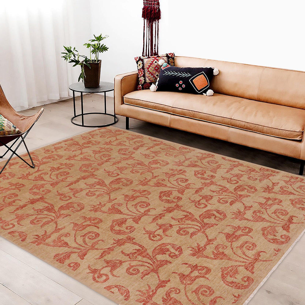 handmade Modern Kafkaz Tan Rust Hand Knotted RECTANGLE 100% WOOL area rug 9' x 12'