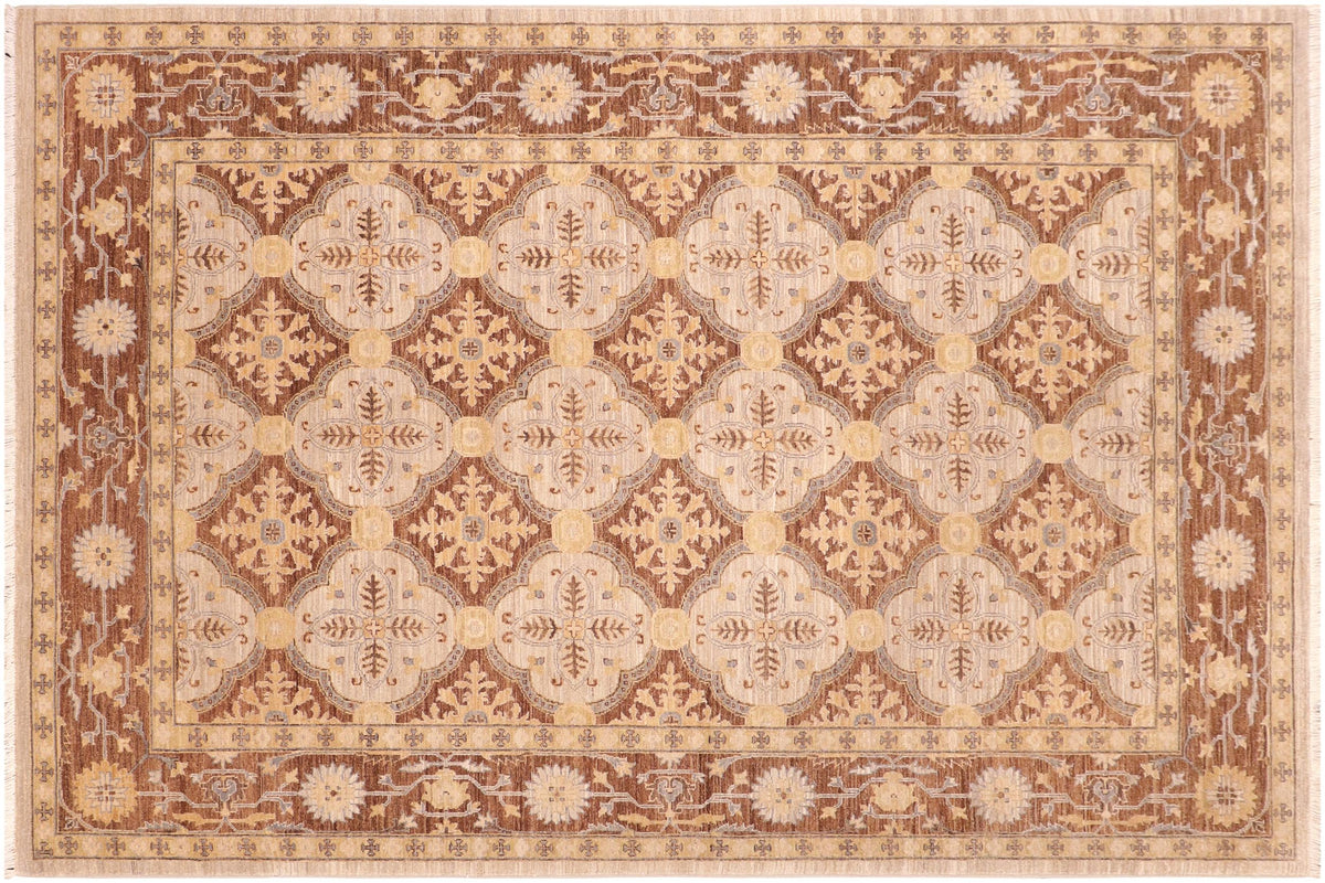 handmade Transitional Kafkaz Beige Brown Hand Knotted RECTANGLE 100% WOOL area rug 6' x 9'