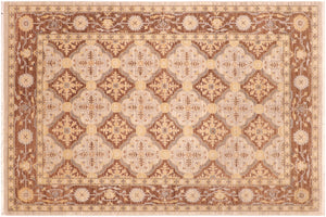 handmade Transitional Kafkaz Beige Brown Hand Knotted RECTANGLE 100% WOOL area rug 6' x 9'