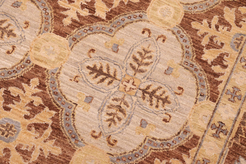 handmade Transitional Kafkaz Beige Brown Hand Knotted RECTANGLE 100% WOOL area rug 6' x 9'