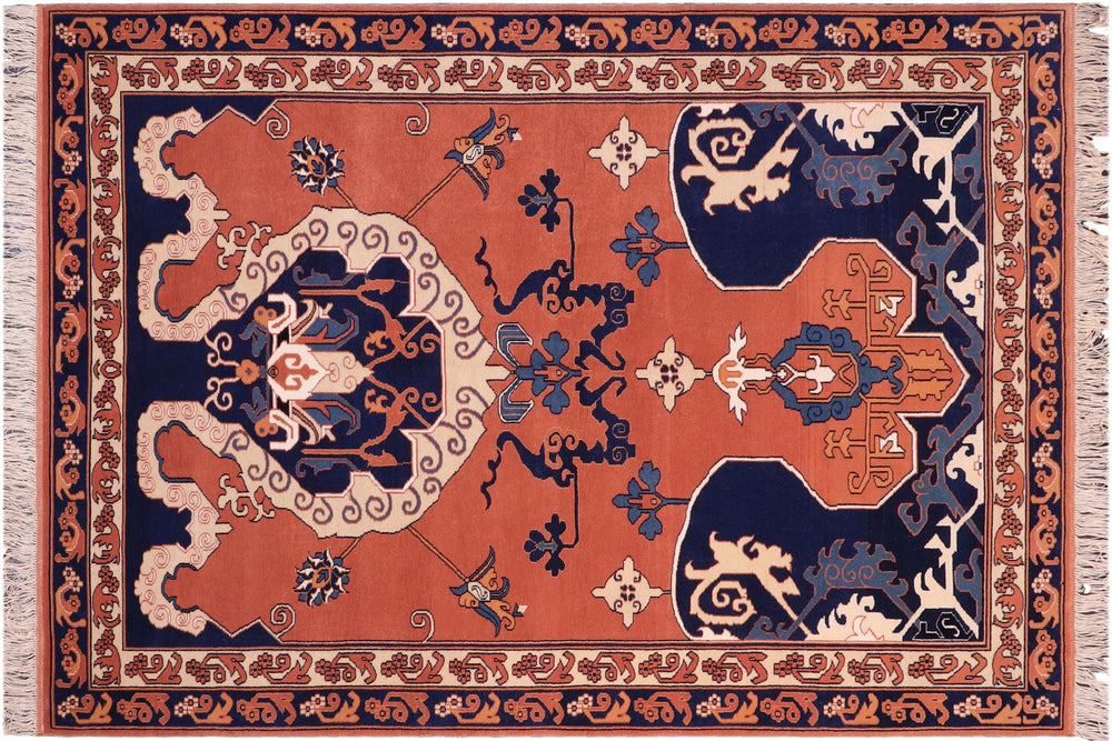 handmade Geometric Kargahi Rose Lt. Brown Hand Knotted SQUARE 100% WOOL area rug 7x7
