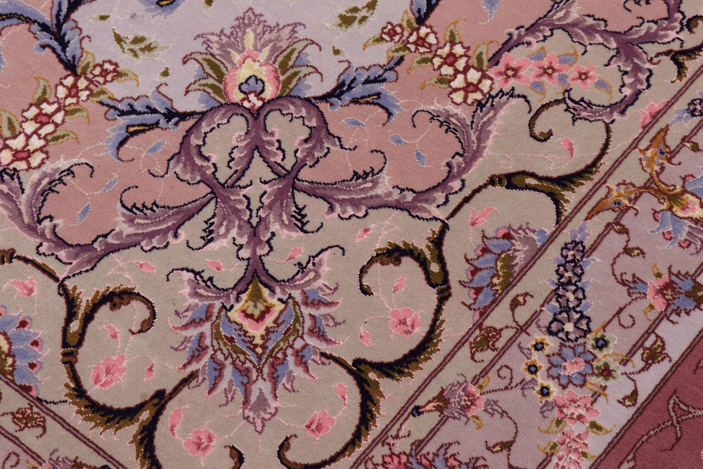 handmade Traditional Tabriz Blue Pink Hand Knotted RECTANGLE WOOL&SILK area rug 13x17
