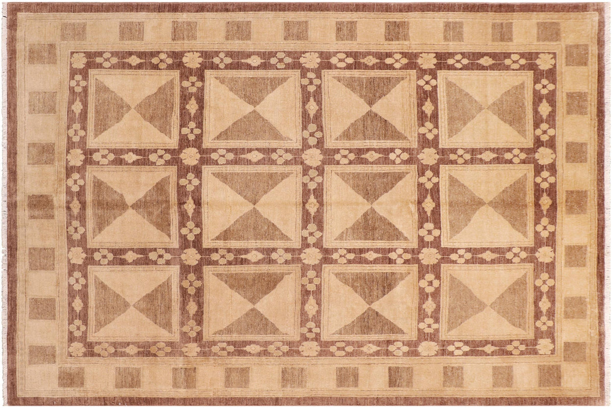 handmade Transitional Kafkaz Brown Tan Hand Knotted RECTANGLE 100% WOOL area rug 8' x 10'