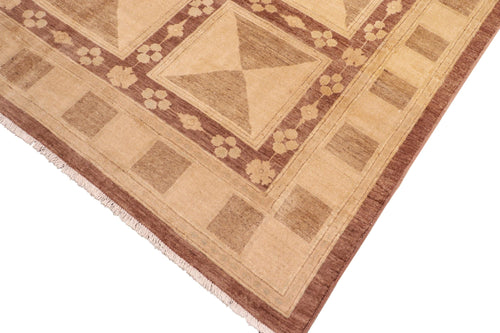 handmade Transitional Kafkaz Brown Tan Hand Knotted RECTANGLE 100% WOOL area rug 8' x 10'