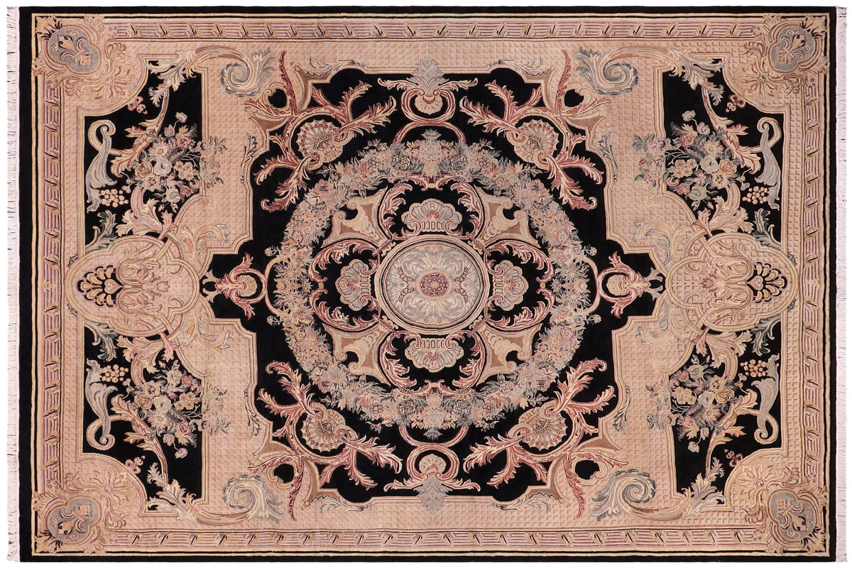 9x12 hand knotted Pak Persian wool rug in black - Savonnerie Pak-Persian Fermina