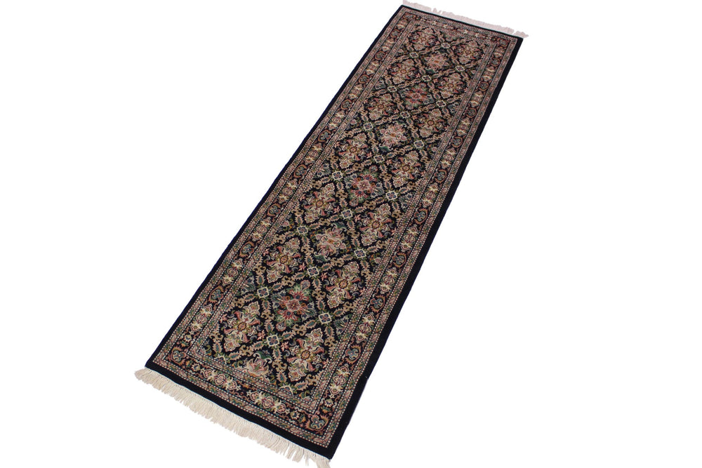 handmade Traditional Tabriz Black Pink Hand Knotted RUNNER 100% WOOL area rug 3' x 9'
