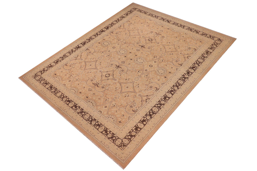 handmade Transitional Kafkaz Peach Lt. Brown Hand Knotted RECTANGLE 100% WOOL area rug 9x12