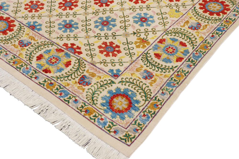 handmade Geometric Kafkaz Beige Blue Hand Knotted RECTANGLE 100% WOOL area rug 10' x 12'
