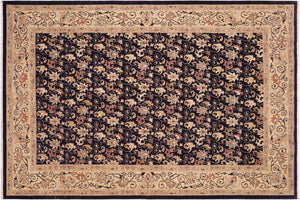 handmade Transitional Kafkaz Blue Beige Hand Knotted RECTANGLE 100% WOOL area rug 6' x 9'