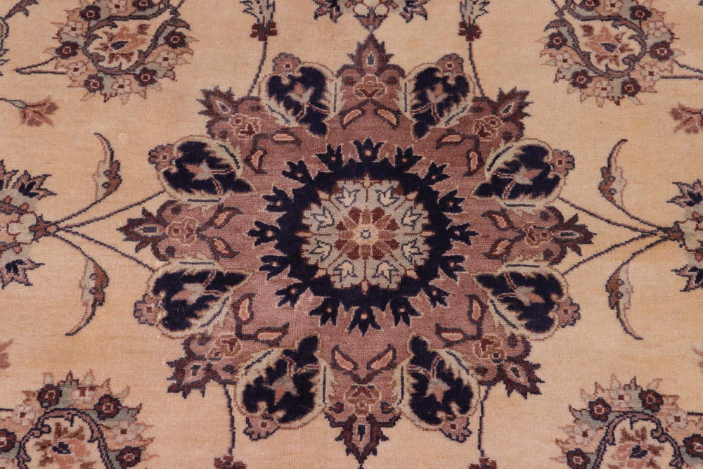 handmade Traditional Kashan Tan Blue Hand Knotted SQUARE 100% WOOL area rug 8x8