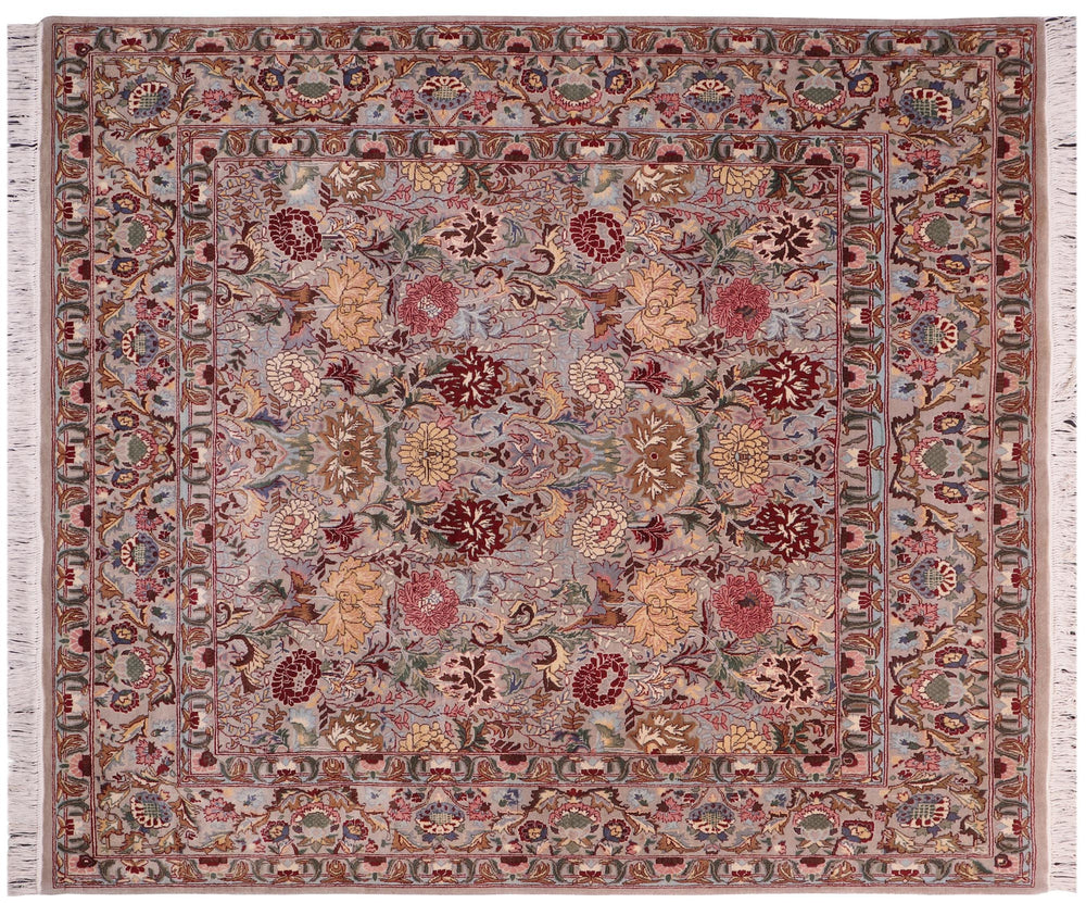 handmade Transitional Morris Gray Gray Hand Knotted SQUARE 100% WOOL area rug 6x6
