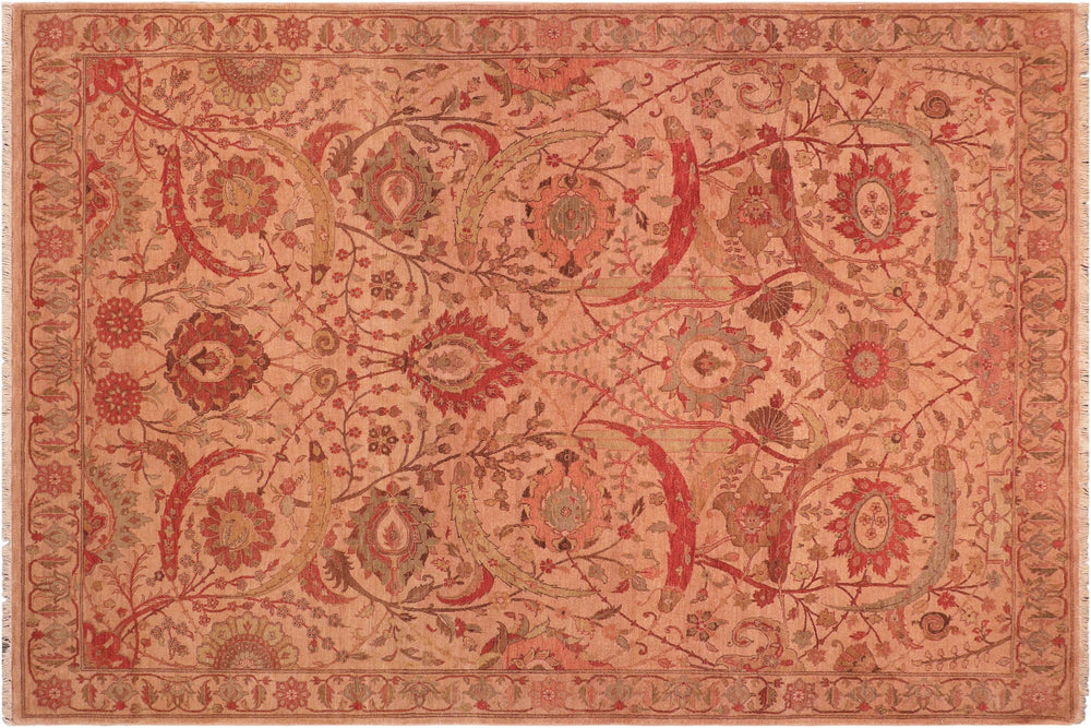 handmade Traditional  Tan Red Hand Knotted RECTANGLE 100% WOOL area rug 7' x 10'