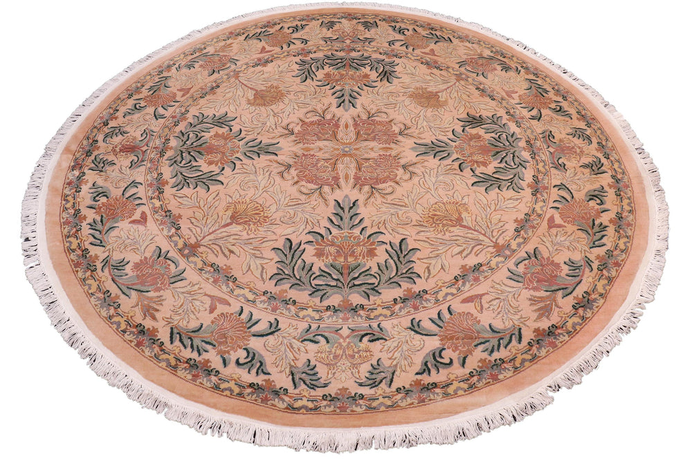 handmade Traditional Tulip Tan Green Hand Knotted ROUND 100% WOOL area rug 8'x8'