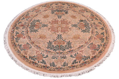 handmade Traditional Tulip Tan Green Hand Knotted ROUND 100% WOOL area rug 8'x8'