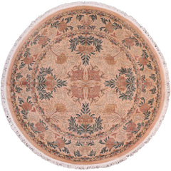 handmade Traditional Tulip Tan Green Hand Knotted ROUND 100% WOOL area rug 8'x8'
