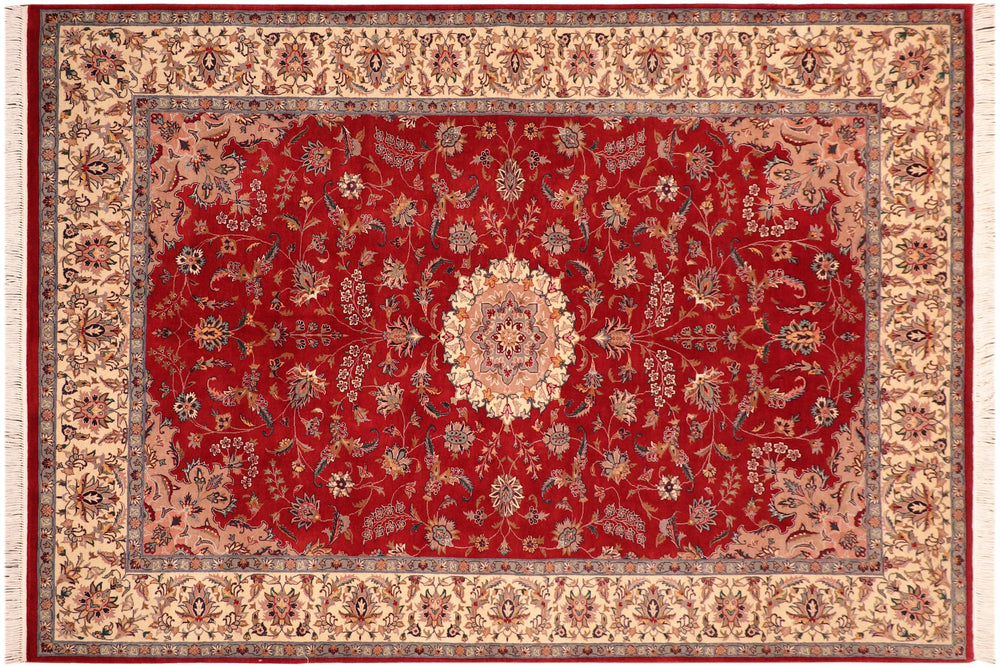 handmade Traditional Kashan Red Ivory Hand Knotted RECTANGLE 100% WOOL area rug 6x9