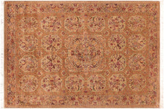 handmade Transitional  Taupe Green Hand Knotted RECTANGLE 100% WOOL area rug 6x9