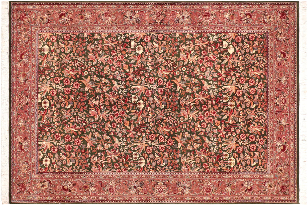 handmade Traditional Gulshan Green Pink Hand Knotted RECTANGLE 100% WOOL area rug 6x9