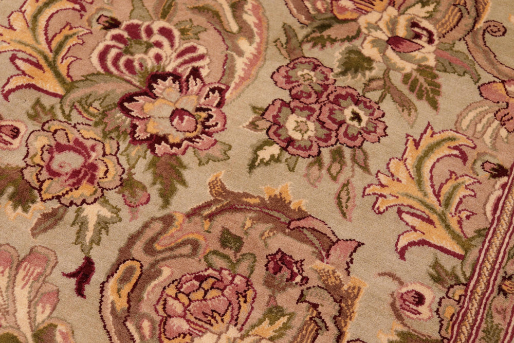 handmade Transitional Basarabian Green Pink Hand Knotted RECTANGLE 100% WOOL area rug 6' x 9'