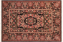 handmade Traditional Abusson Black Pink Hand Knotted RECTANGLE 100% WOOL area rug 6x9