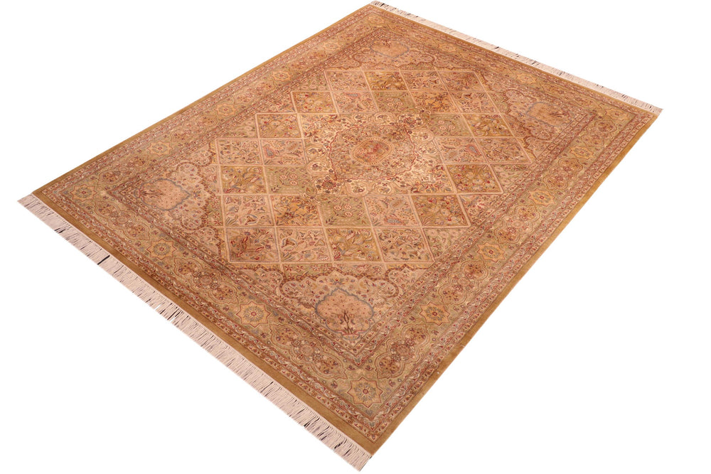 handmade Traditional Gulab Taupe Green Hand Knotted RECTANGLE 100% WOOL area rug 6x9