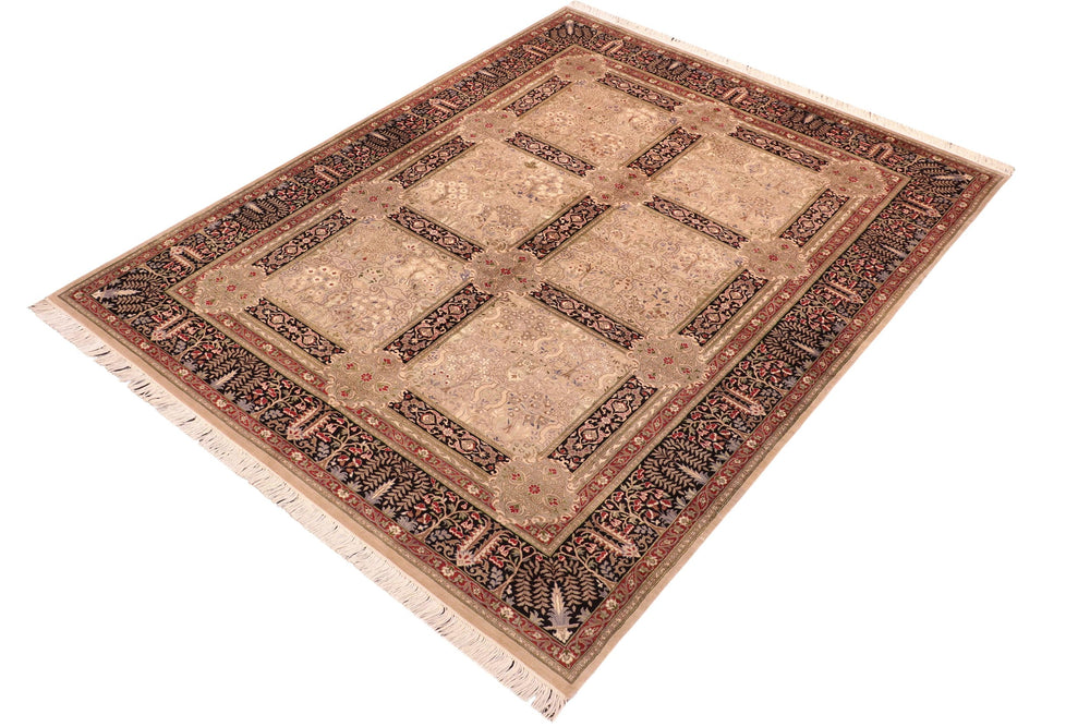 handmade Transitional  Beige Black Hand Knotted RECTANGLE 100% WOOL area rug 6x9