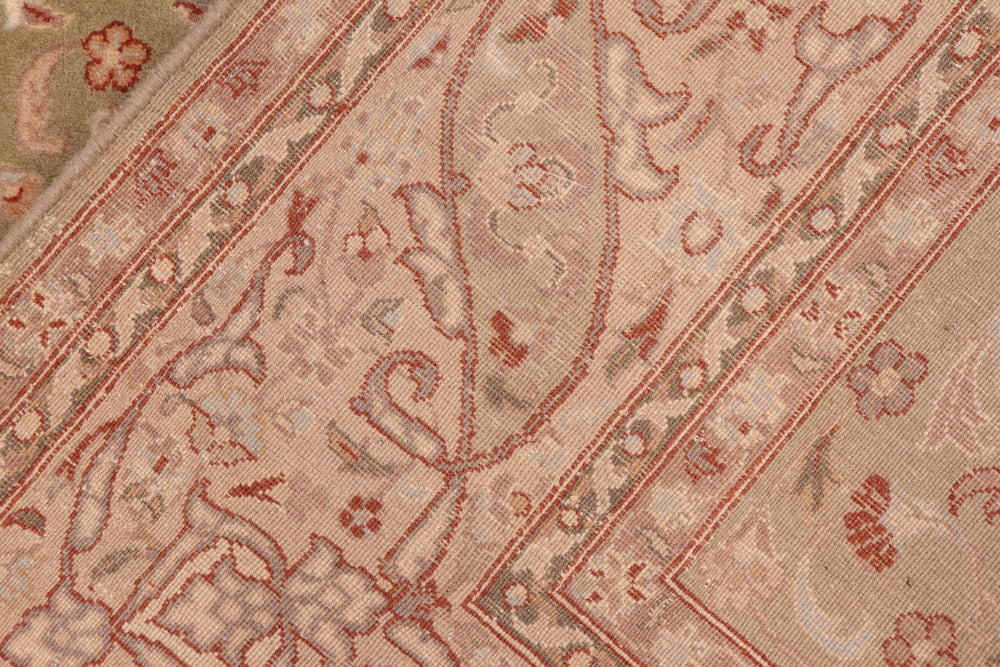 handmade Traditional Kashan Green Beige Hand Knotted RECTANGLE 100% WOOL area rug 6x9